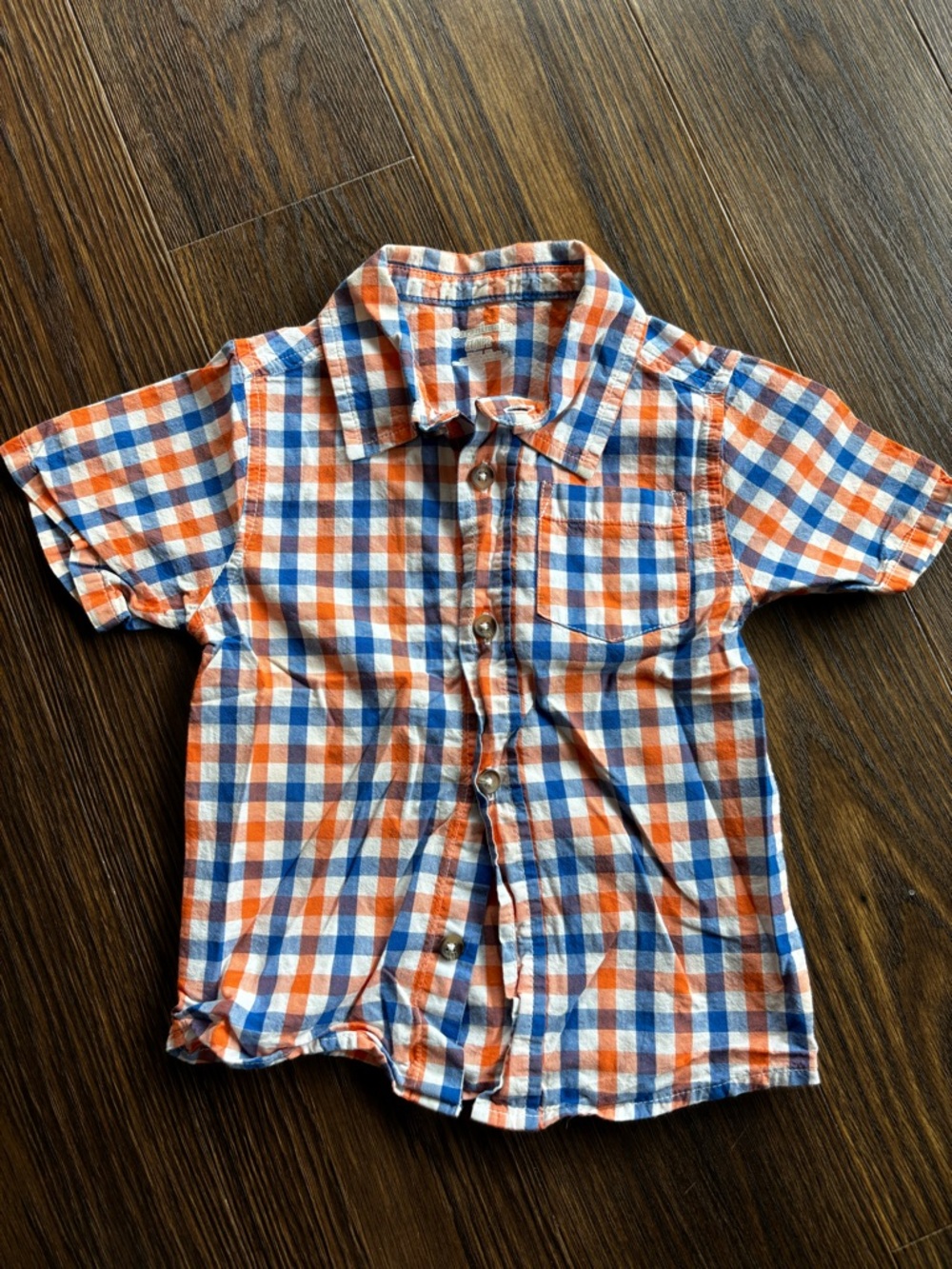 Old Navy Orange and Blue Plaid Short-Sleeve Button-Down Shirt